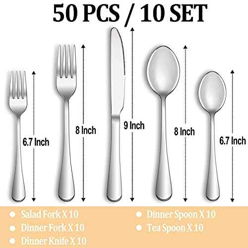 50 Piece Silverware Set Service for 10 (10 Count)