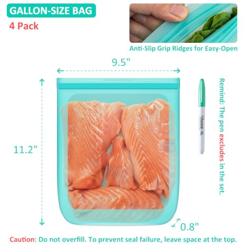 100% Silicone Reusable Gallon Freezer Bags (4 Count)