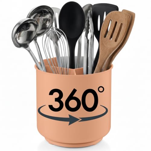 Plastic Extra Large Peach Countertop Utensil Holder Kitchen Caddy