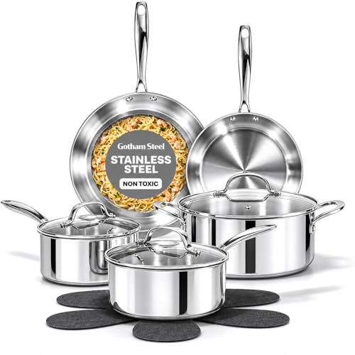 10 Pcs Tri Ply Stainless Steel Cookware Set (10 Count)