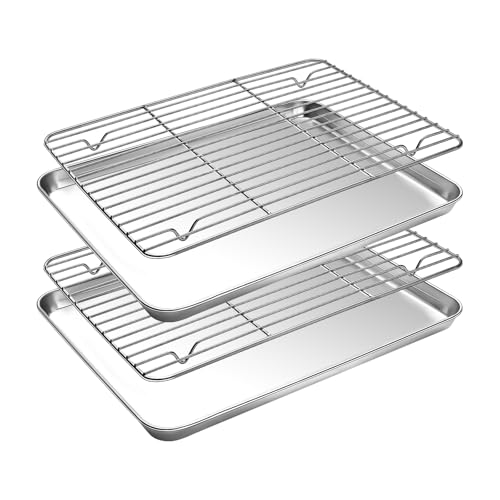 Small Baking Sheet with Cooling Rack Set [2 Baking Pans + 2 Wire Racks]