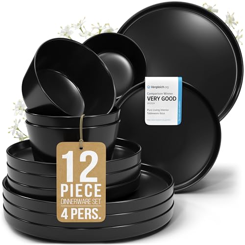 12 Piece Black Dinnerware Set for 4 (12 Count)