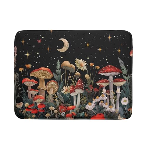 Black Mushroom Dish Drying Mat for Kitchen Counter Leaves Botanical Microfiber Dish Rack Mat Drainer Pad Washable Absorbent Dry Mat 18×24 Inch