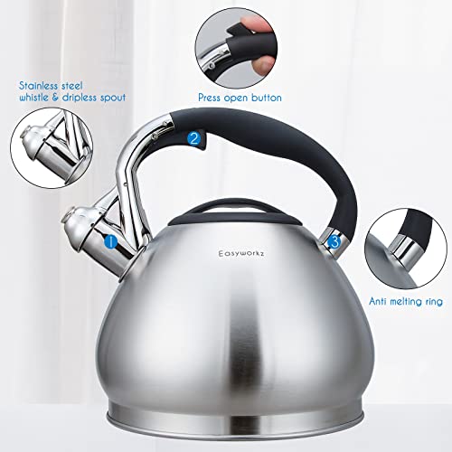 Whistling Stovetop Tea Kettle Food Grade Stainless Steel Hot Water Tea Pot With Loud Whistle