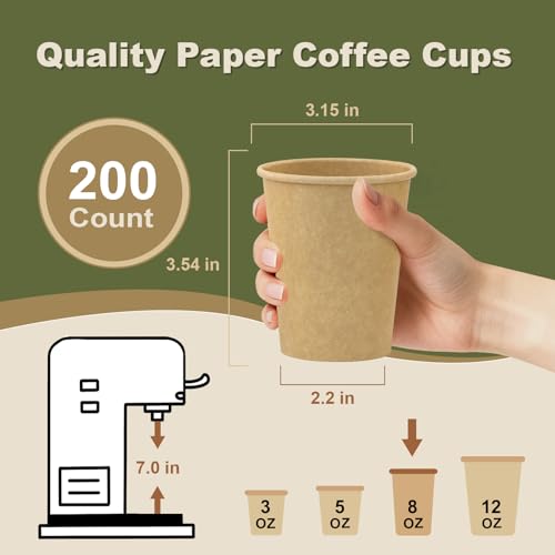 8 oz 200 Pack Disposable Coffee Cups (200 Count)