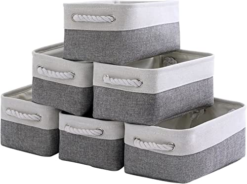 Small Storage Baskets for Shelf 6 Pack Canvas Storage Basket with Handles Fabric Storage Basket for Organizing Storage Bin (6 Count)