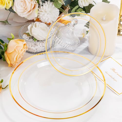 102 Pcs Clear Gold Plastic Plates (102 Count)