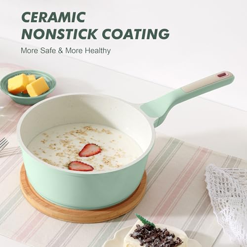 Ceramic Nonstick Saucepan with Lid 2.0QT