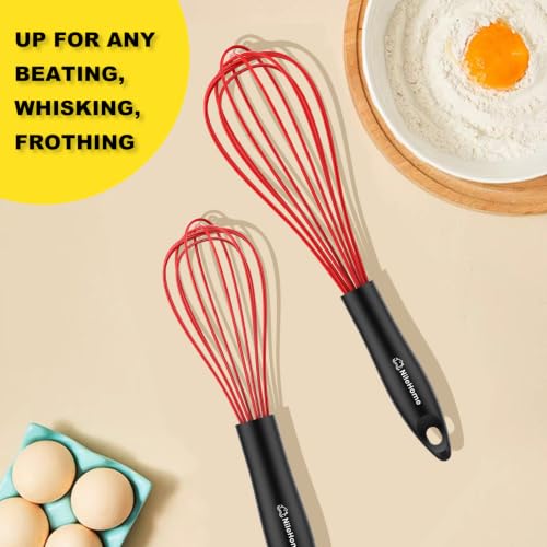 Silicone Whisk Set 8" 10" 12" Kitchen Whisk Red (3 Count)
