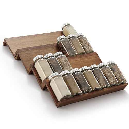 Acacia Wooden Spice Rack Organizer for Cabinet (4 Count)
