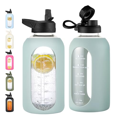 64 oz Glass Water Bottle with Straw