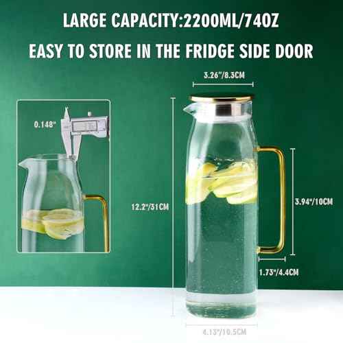 74oz Square Glass Pitcher with Lid and Handle for Fridge