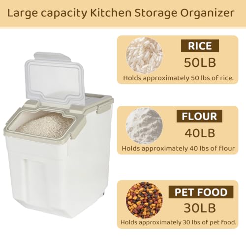 50 Pound Large Food Grade Container for Rice Flour Sugar (2 Count)