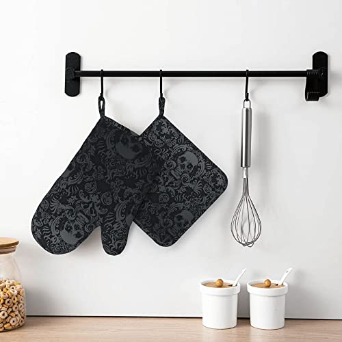 Gothic Skull Oven Mitts and Pot Holders Sets of 4