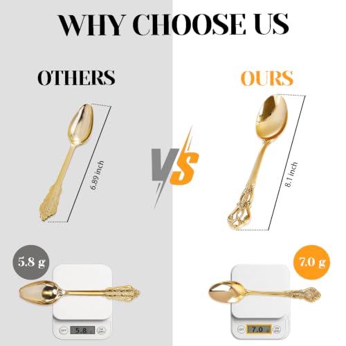 30PCS Gold Plastic Spoons 8.1inch Vintage Soup Spoons for Dinners (30 Count)
