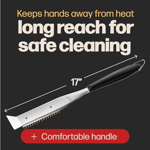 2-in-1 Pizza Oven Brush & Scraper | Dual-Purpose Pizza Stone Brush Scraper with Stainless Steel Head | Outdoor Oven Cleaning Accessories, Stone Cleaner, Essential Cooking Tools