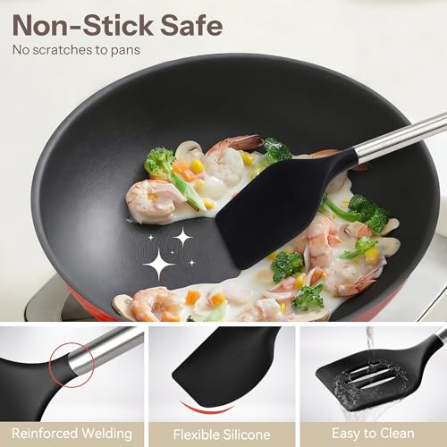 28 Piece Silicone Kitchen Utensils Set with Stainless Steel Handles (28 Count)