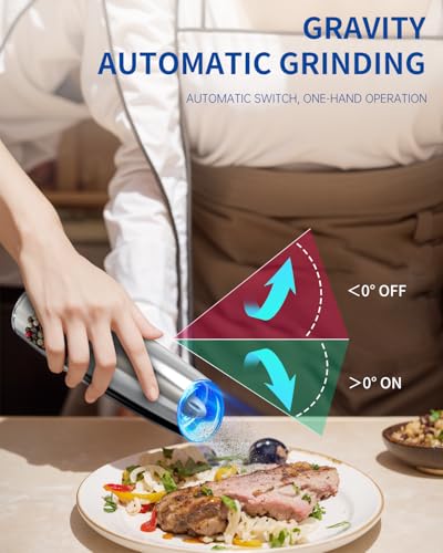 Gravity Electric Salt and Pepper Grinder Set Stainless Steel Automatic Salt and Pepper Grinder Set (2 Count)