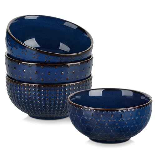 Cereal Bowls 30 Ounce Ceramic Blue Soup Bowl for Kitchen (4 Count)