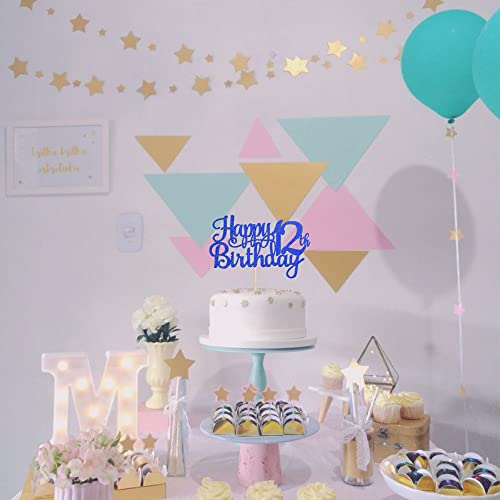 1 PCS Happy 12th Birthday Cake Topper Glitter Cheers to 12 Years Birthday Cake Pick 12 Fabulous Cake Decoration for Happy 13th Birthday Theme Party Decorations Supplies Blue