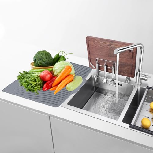 Silicone Dish Drying Mat with Drain Lip 23.6'' x 17.9'' Non