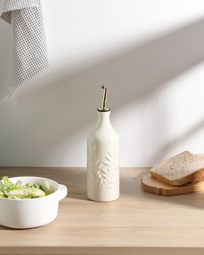 Sweejar Ceramic Olive Oil Dispenser Bottle 20 Oz Relief Opaque Oil Cruet Protects To Reduce Oxidation Suitable for Storage Vinegar