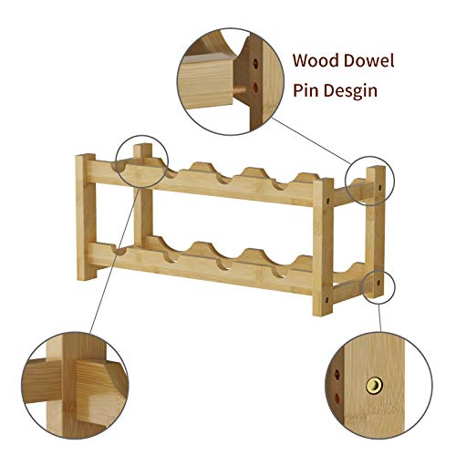 Wine Rack Freestanding 8 Bottle 2 Tier Bamboo Wine Racks Countertop Cabinet Wine Holder Wine Storage Shelf for Kitchen