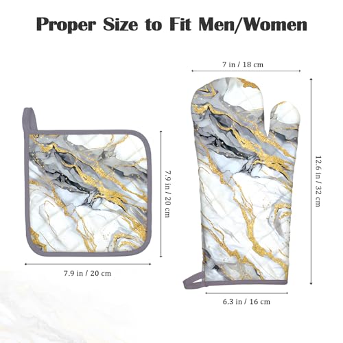 White Gold Marble Oven Mitts and Pot Holders Sets 2Pcs (2 Count)