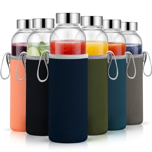 12 Pack Glass Water Bottles with Sleeves (12 Count)