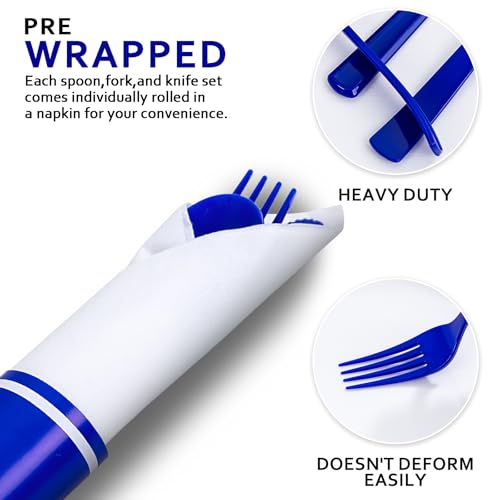 400PCS Pre Rolled Blue Plastic Silverware Set Heavy Duty for Wedding (400 Count)