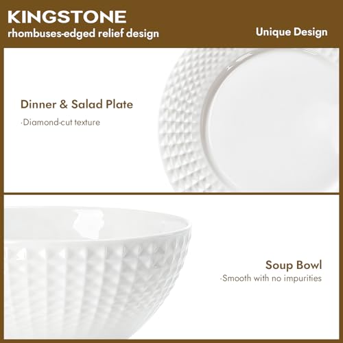18Pc Rhombus Edge White Bone China Set