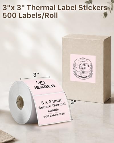 Pink 3" x 3" Square Thermal Label Stickers