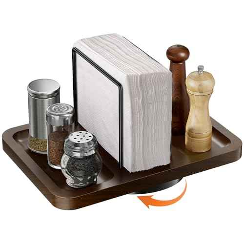 Rotating Napkin Holder for Table with Salt and Pepper Shakers Caddy