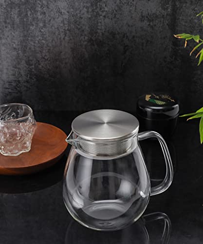 Glass Teapot with Removable Stainless Steel Filter Lid Stovetop & Microwave Safe Borosilicate Glass Kettle for Loose Leaf