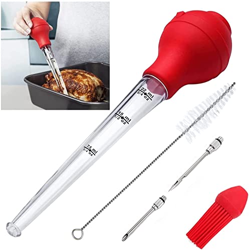 Turkey Baster Commercial Grade Quality Silicone Bulb Including 2 Meat Marinade Injector Needles with Barbecue Basting Brush and Cleaning Brush for Easy Clean Up