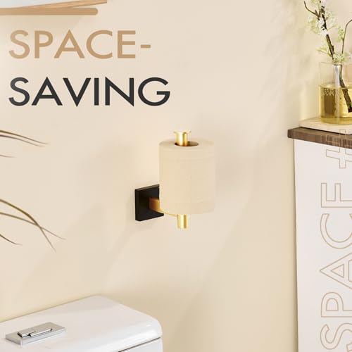 Toilet Paper Holder Toilet Roll Holders Hold Mega Rolls Kitchen Bathroom Tissue Paper Dispenser Black with Gold Stainless Steel