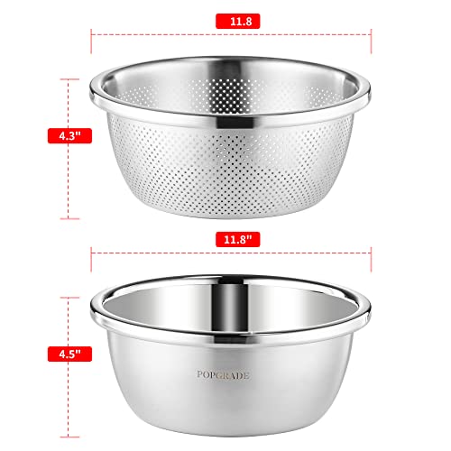304 Stainless Steel Colander 5QT Microporous Colander & Large Bowl for Kitchen
