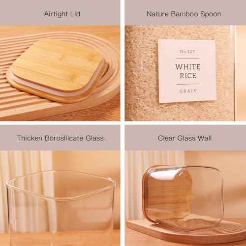 2 Pack Square Glass Flour and Sugar Containers with 132 Kitchen Pantry Labels (2 Count)