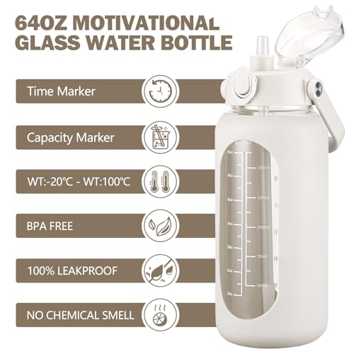 64oz Glass Water Bottles with Straw