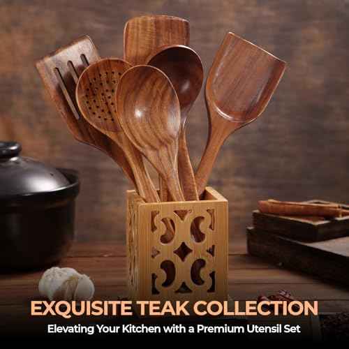 Nonstick Natural Wooden Kitchen Utensils Set (6 Count)