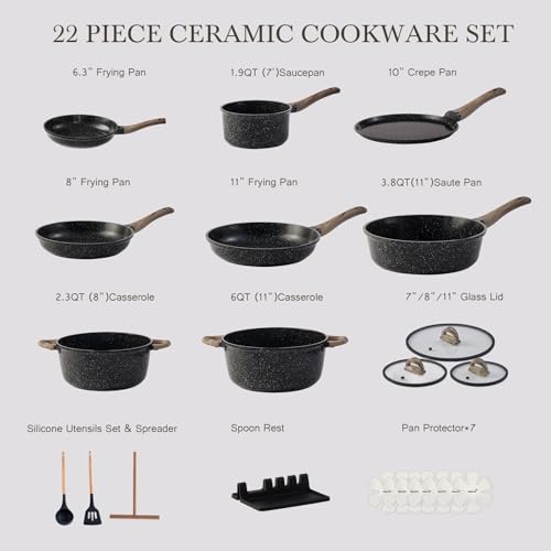 22 Piece Ceramic Cookware Set