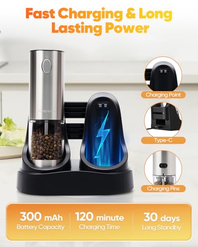 Electric Salt and Pepper Grinder Set with LED Light