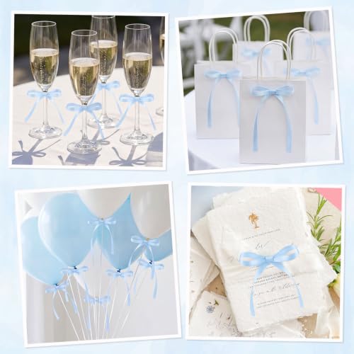 30 Pack Bow Cake Toppers Light Blue Ribbons Bows for Cake (30 Count)
