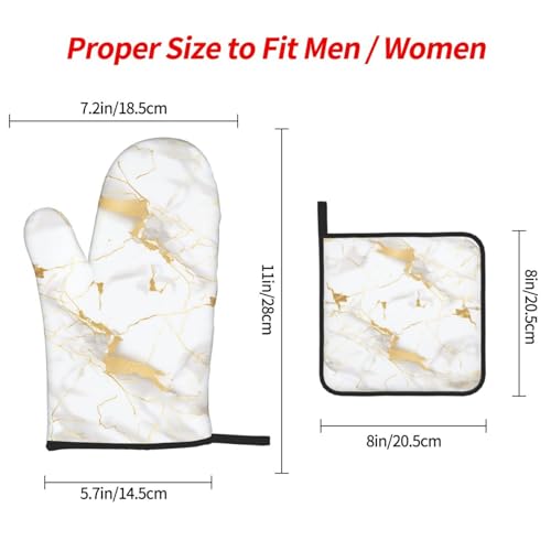 White Gold Marble Oven Mitts and Pot Holders Sets of 3 Heat Resistant Oven Gloves Hot Pads Non (4.33 Count)