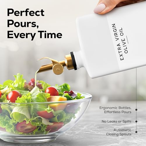 White Glass Olive Oil Dispenser Bottle for Kitchen by Brighter Barns (2 Count)