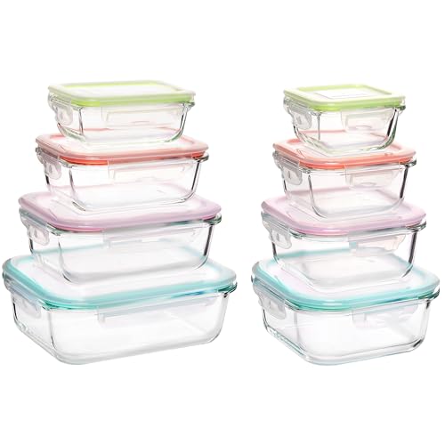 8 Pack Glass Food Storage Containers with Airtight Lids (8 Count)