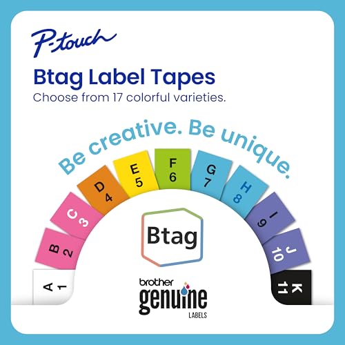 P-Touch PT-N20 Personal Desktop Label Maker, Portable, Handheld and Prints, P-Touch Btag ~½” (12mm) Wide Color Personalized Label Tapes