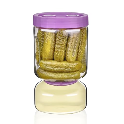 Pickle and Olive Hourglass Jar with Strainer Flip for Pickle Juice Separator from Wet and Dry