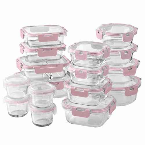 Premium 32 Pc. Borosilicate Glass Food Container Set with Dividers