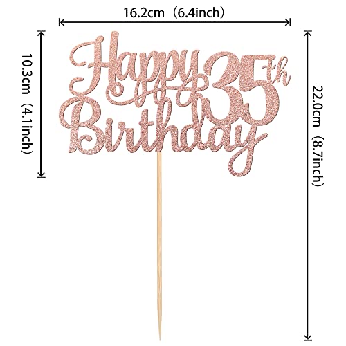 1 PCS Happy 35th Birthday Cake Topper Glitter Cheers to 35 Years Birthday Cake Pick 35 Fabulous Cake Decoration for Happy 35th Birthday Theme Party Decorations Supplies Rose Gold